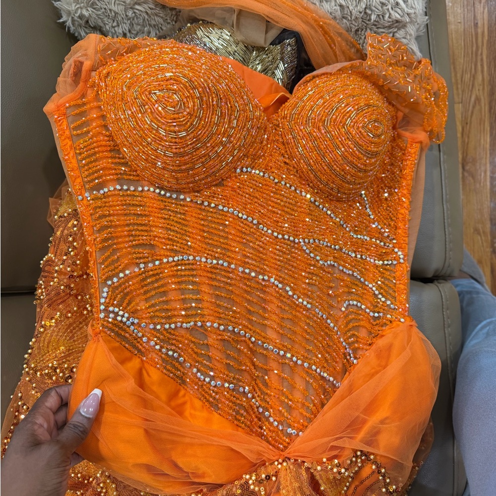 Vibrant Orange Beaded Dress
